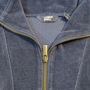 Lands' End Wmns Navy 3x Velour/Corduroy Tunic Fisherman Heritage Minimalist
